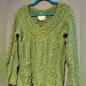 Cable Knit Green Wool & Cotton Sweater Womens Size Large Cozy Core Cottage Core